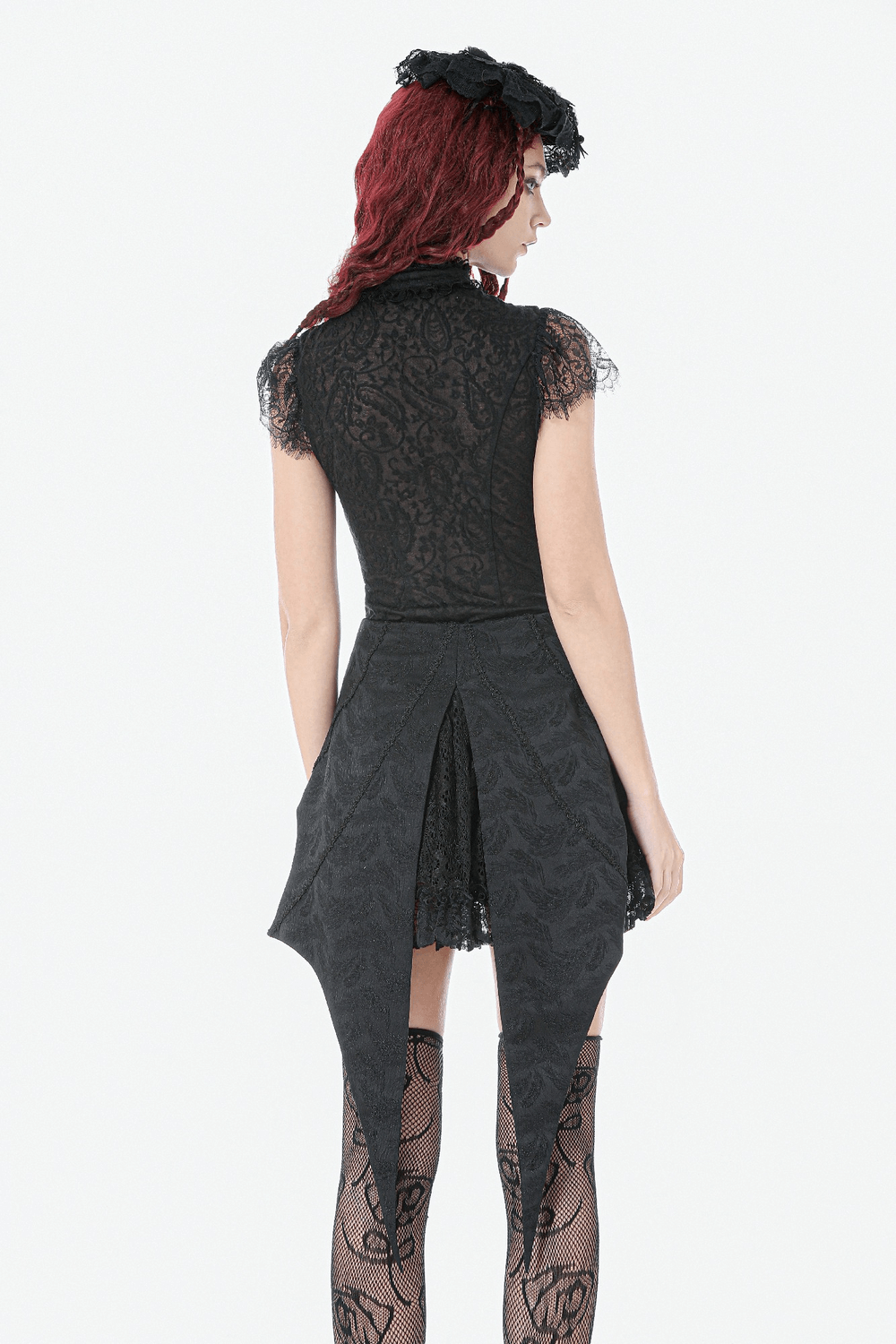 Black Gothic Lace-Up Layered High Low Bustle Skirt