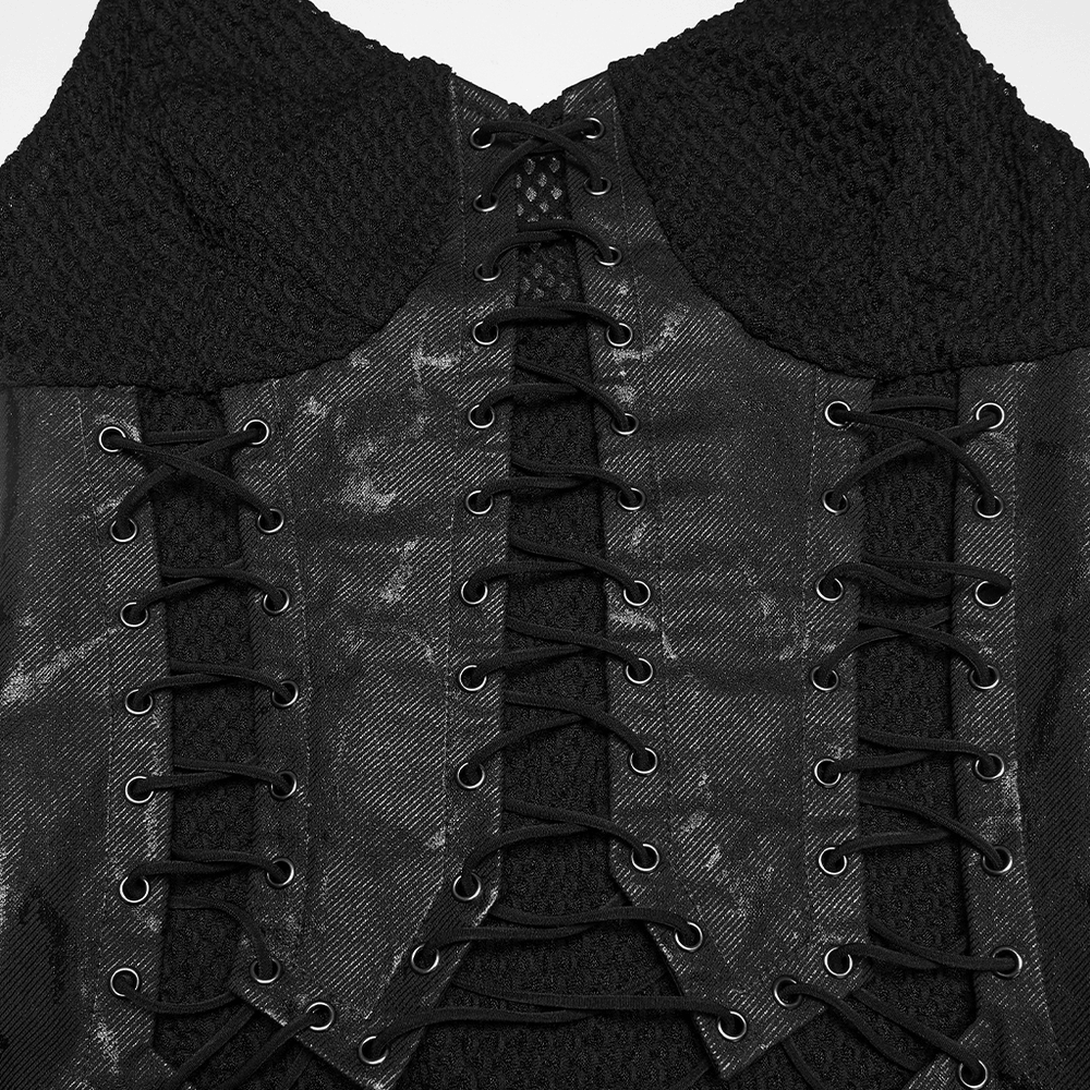 Black Gothic Lace-Up Mermaid Fishnet Maxi Dress