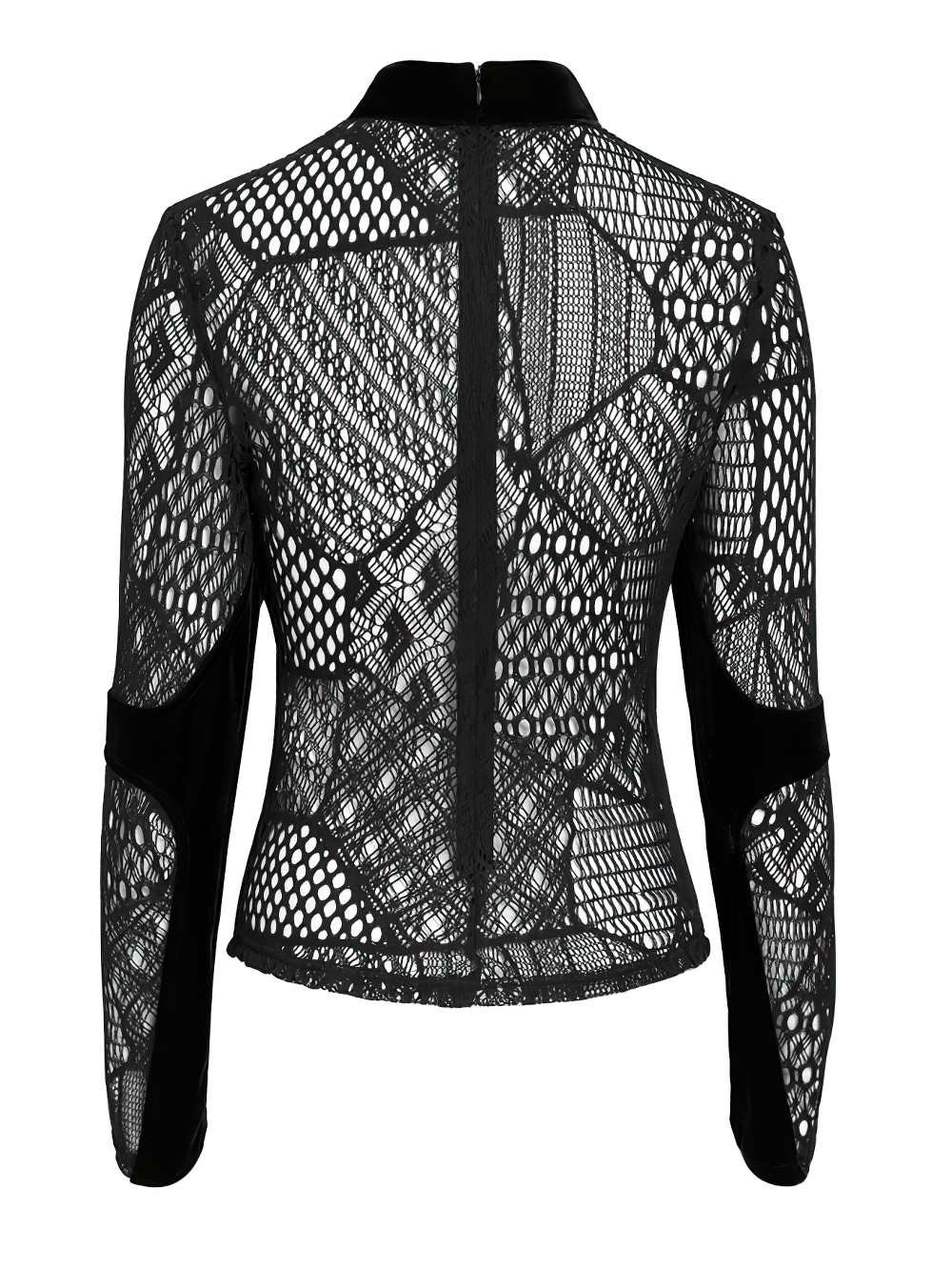 Black Gothic Lace-Up Mesh Top with Velvet Panels