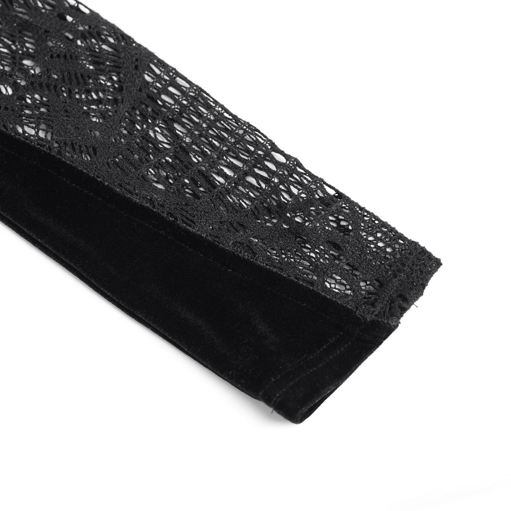 Black Gothic Lace-Up Mesh Top with Velvet Panels