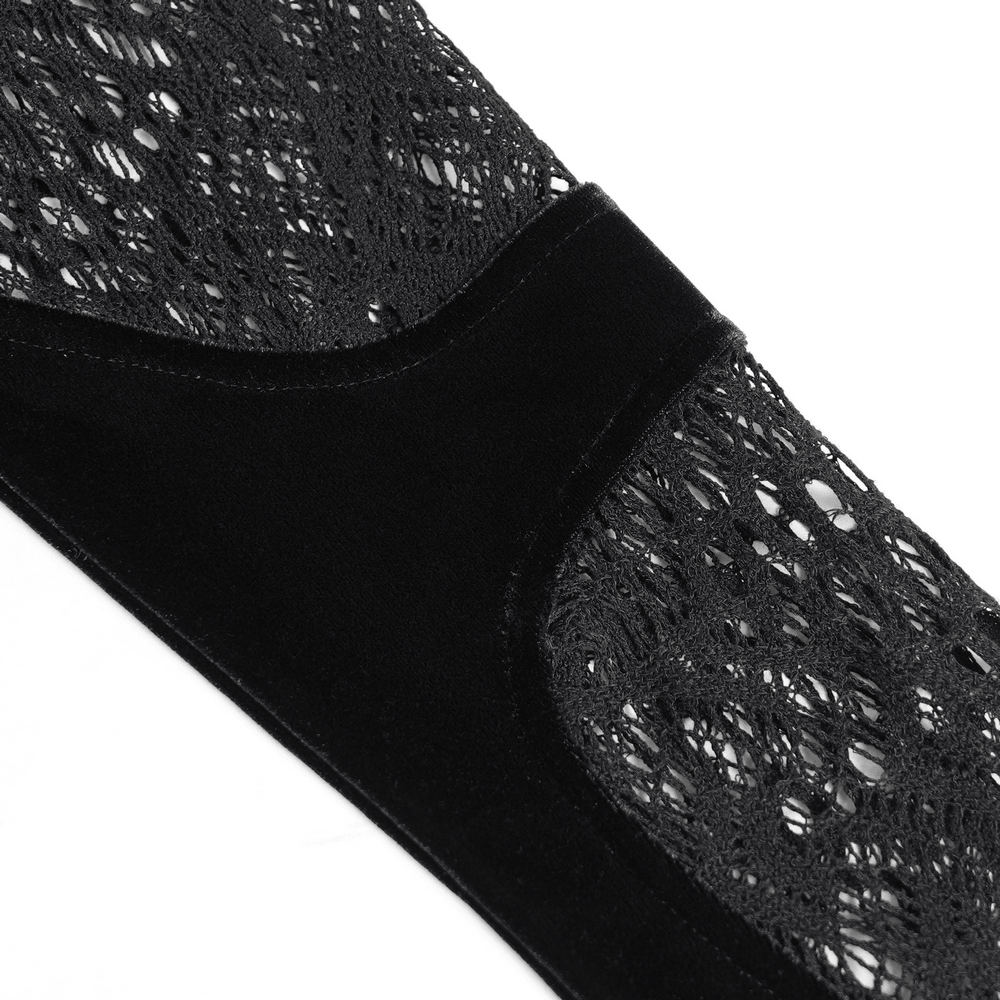 Black Gothic Lace-Up Mesh Top with Velvet Panels