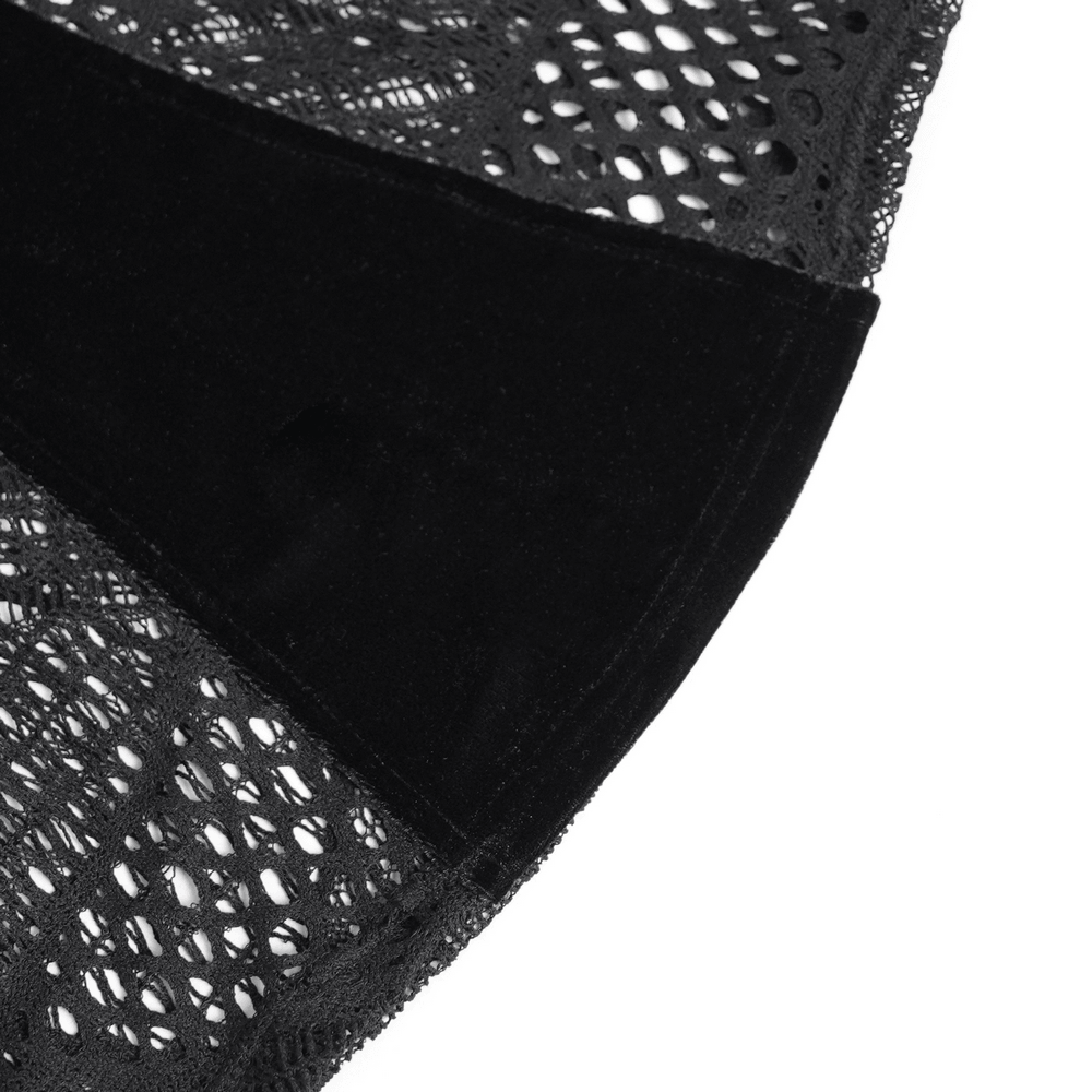 Black Gothic Lace-Up Mesh Top with Velvet Panels