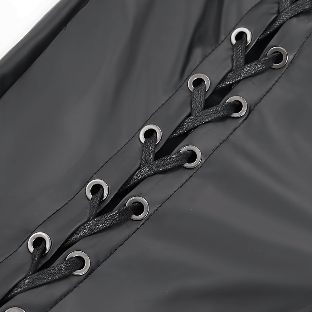 Black Gothic Lace-Up Pants with Grommet Details and Ties