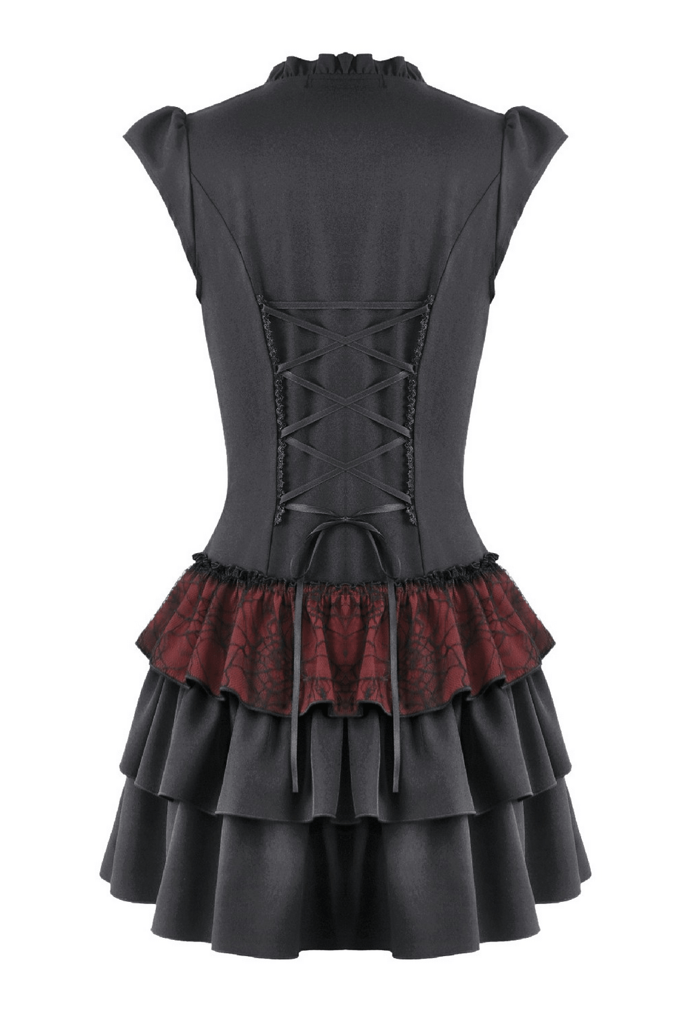 US SALE of Black Gothic Lolita Mini Dress with Ruffled Layers