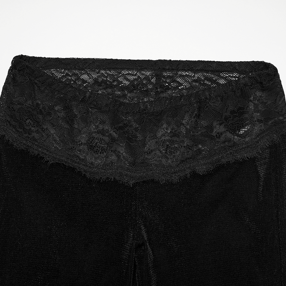 Black Gothic Low Waist Flared Pants with Lace Waist