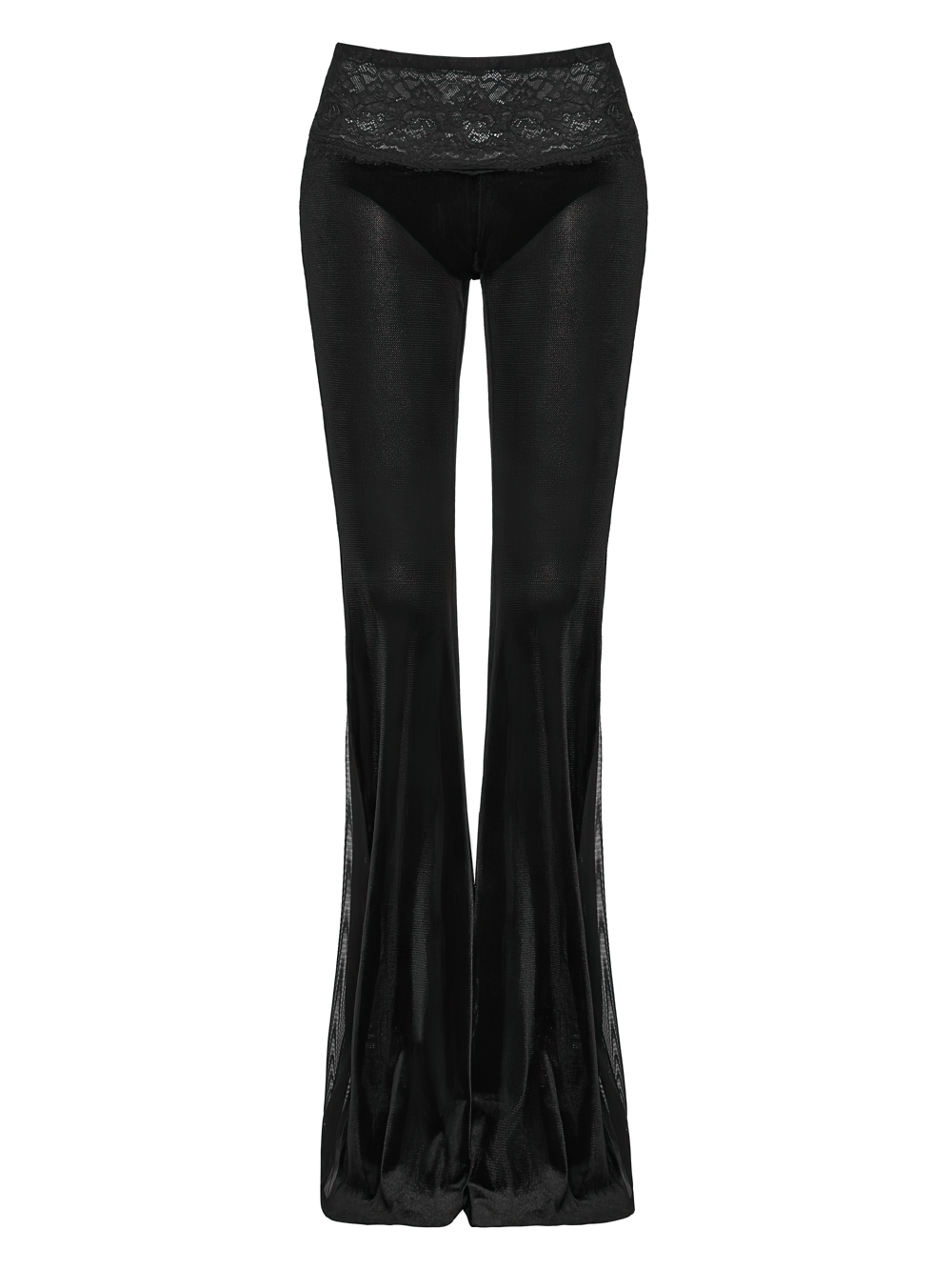 Black Gothic Low Waist Flared Pants with Lace Waist