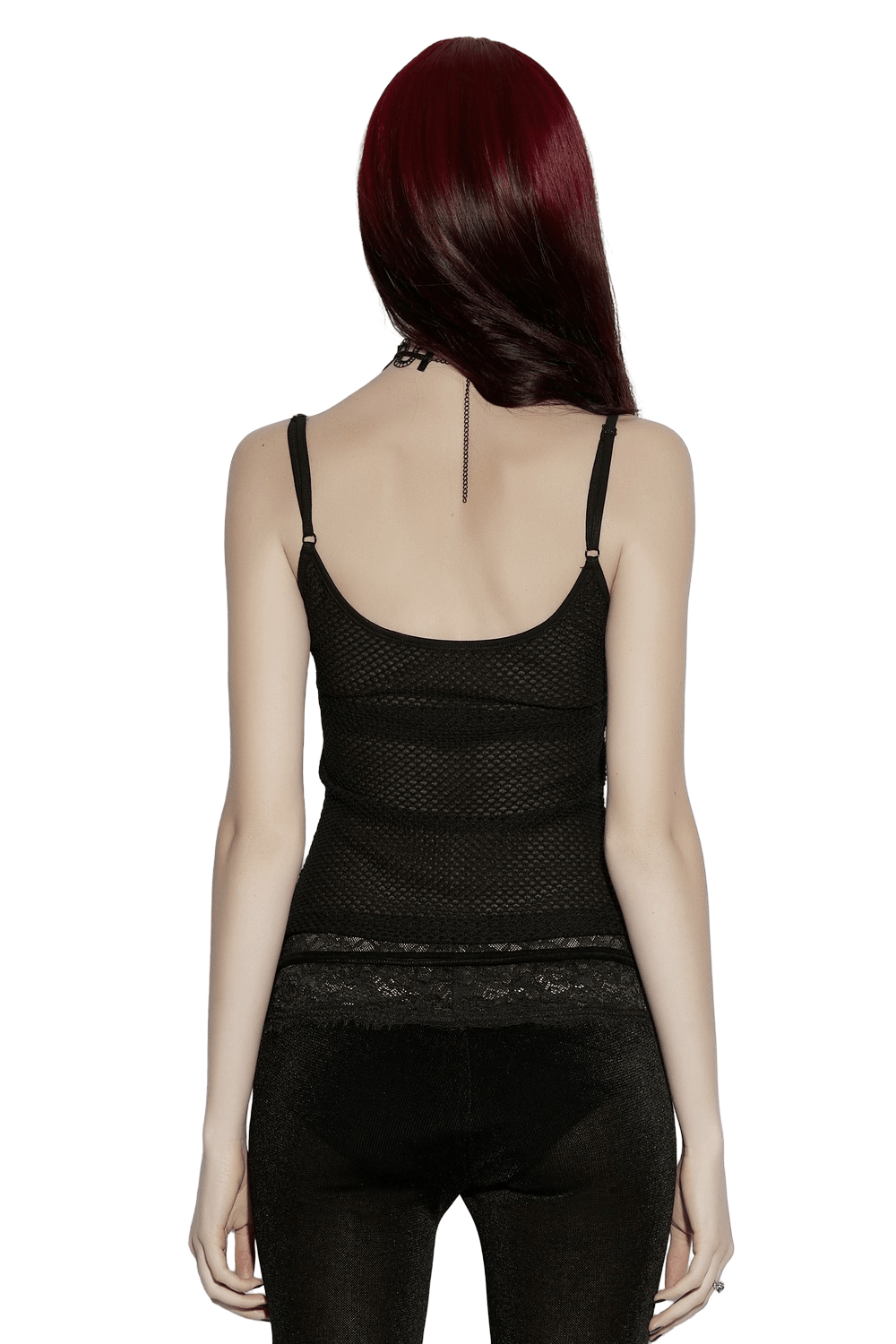 Black Gothic Mesh Camisole with Moon Charm Detail