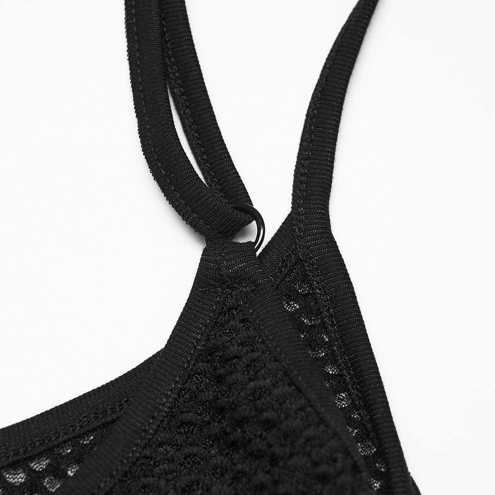 Black Gothic Mesh Camisole with Moon Charm Detail