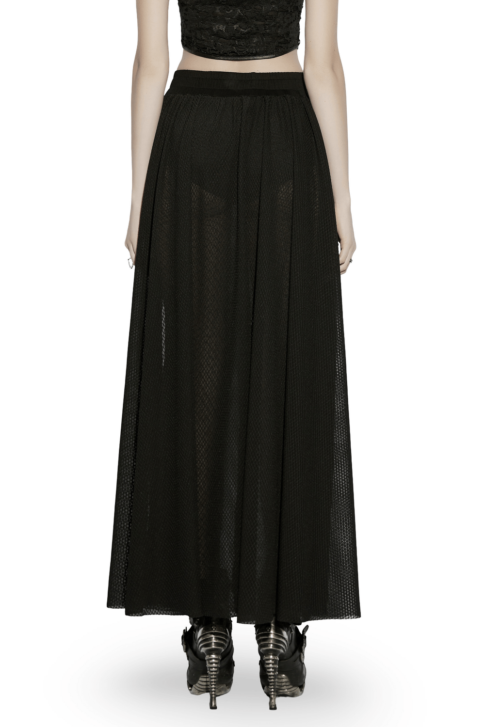 Black Gothic Mesh Maxi Skirt with Side Slit Detail