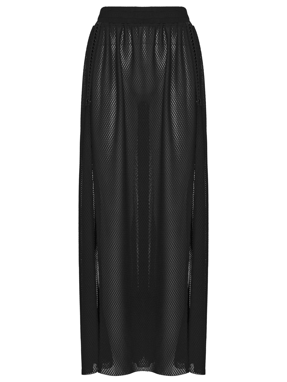 Black Gothic Mesh Maxi Skirt with Side Slit Detail