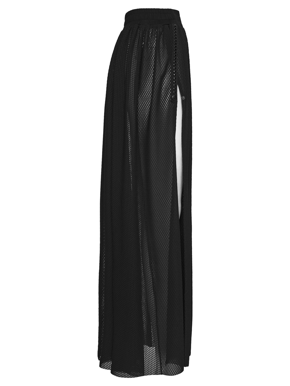 Black Gothic Mesh Maxi Skirt with Side Slit Detail