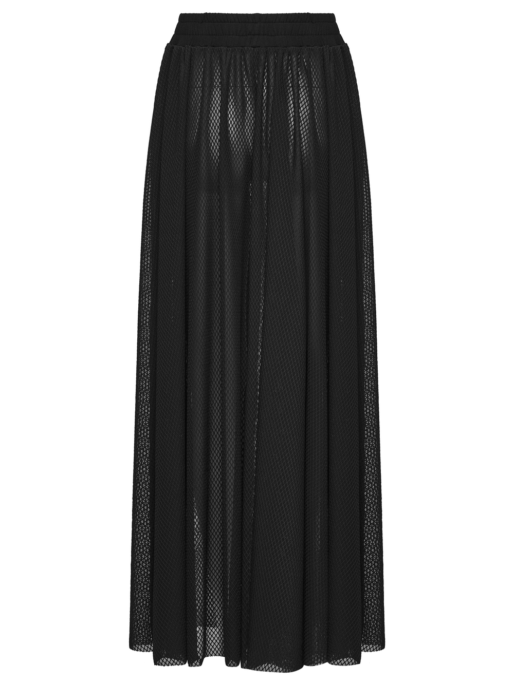 Black Gothic Mesh Maxi Skirt with Side Slit Detail