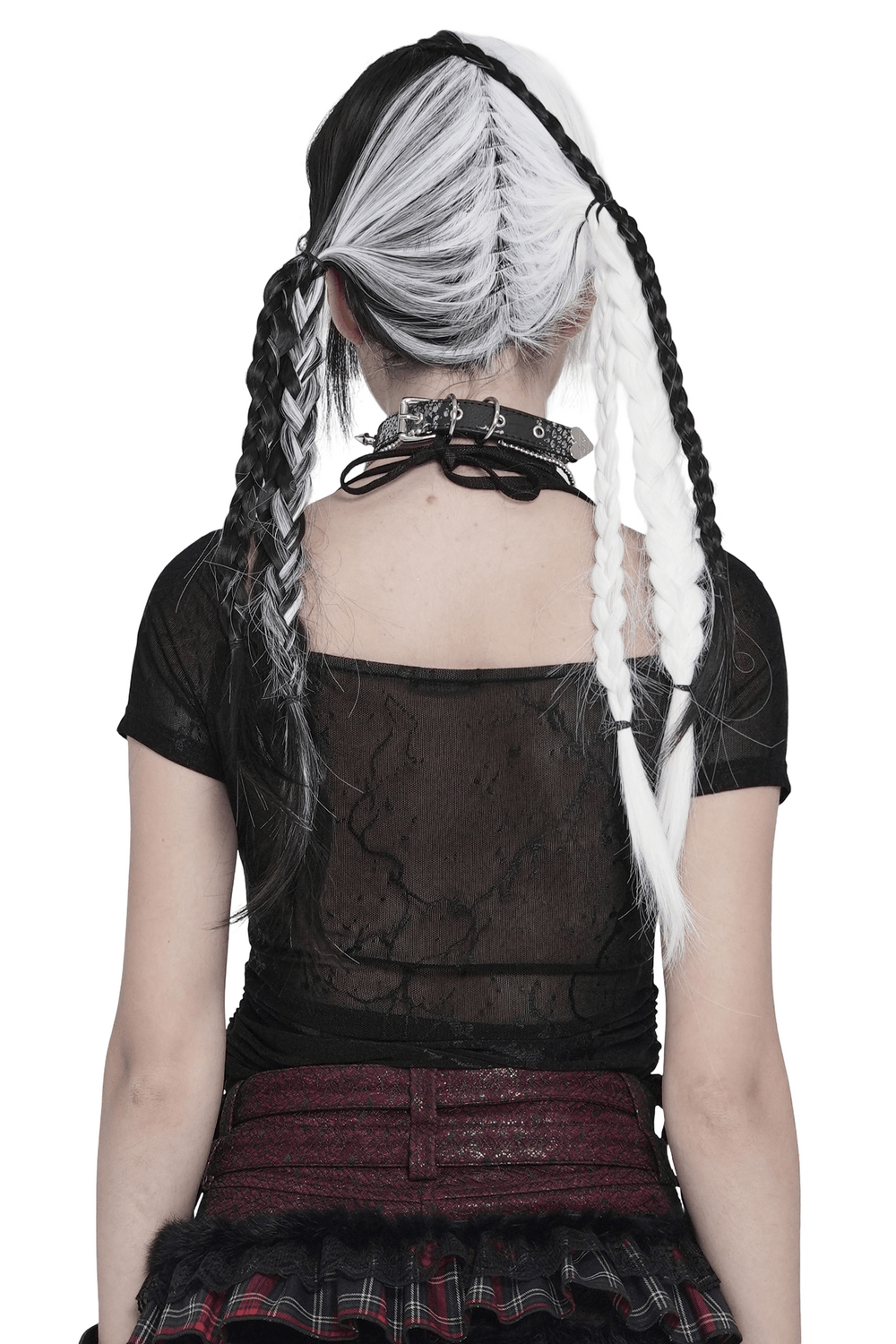 Black Gothic Mesh Short-Sleeved Top with Chains and Lacing