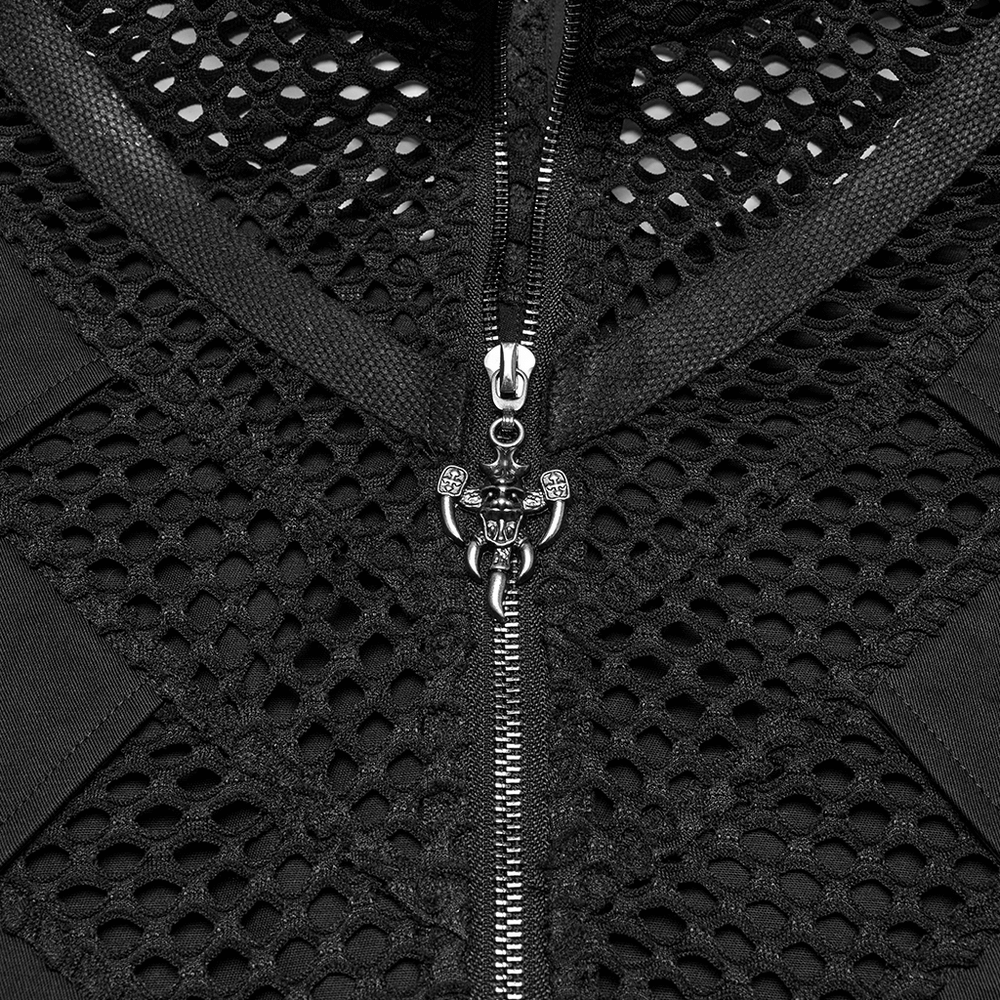 Black Gothic Mesh Vest with Metal Eyelet Accents