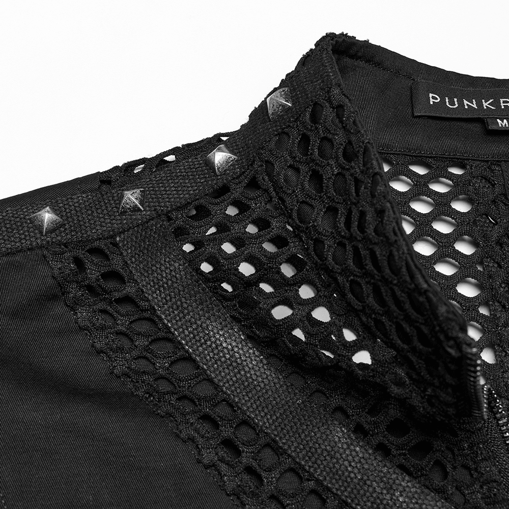 Black Gothic Mesh Vest with Metal Eyelet Accents