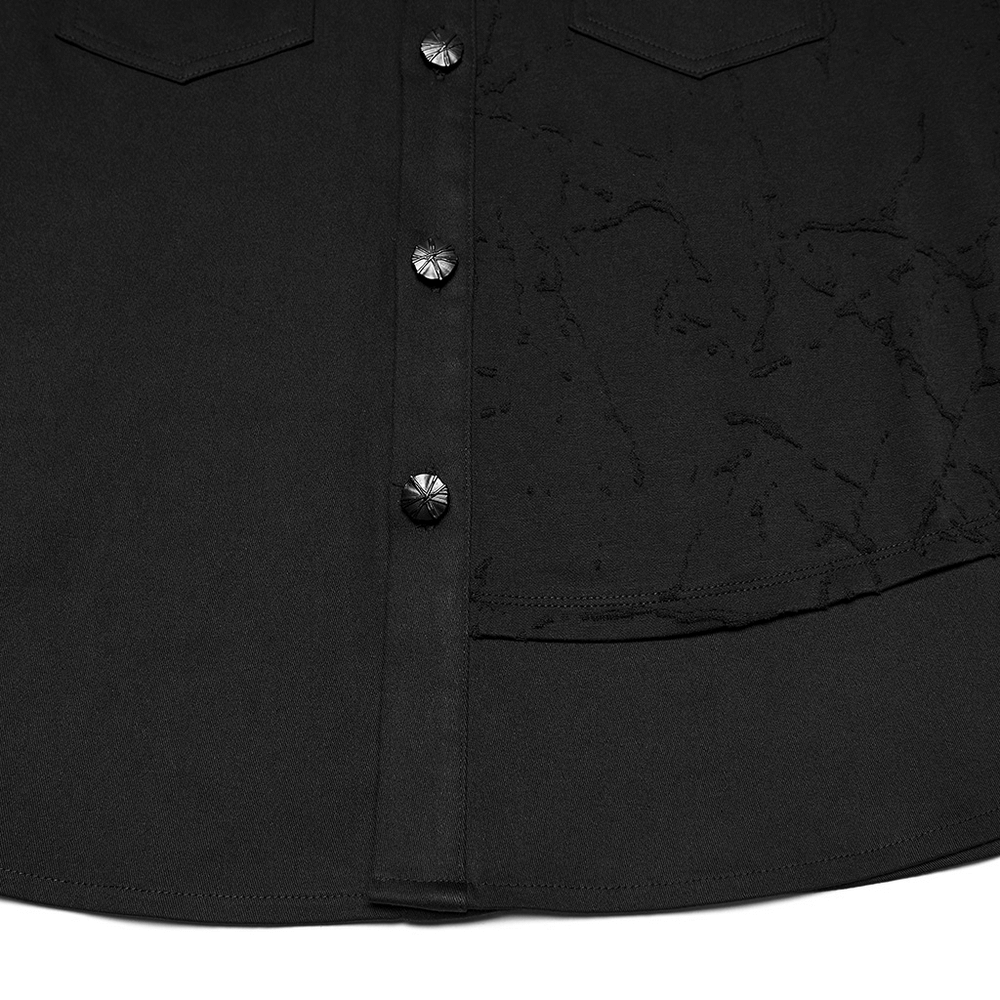 Black Gothic Military Shirt with Studded Shoulder Detail