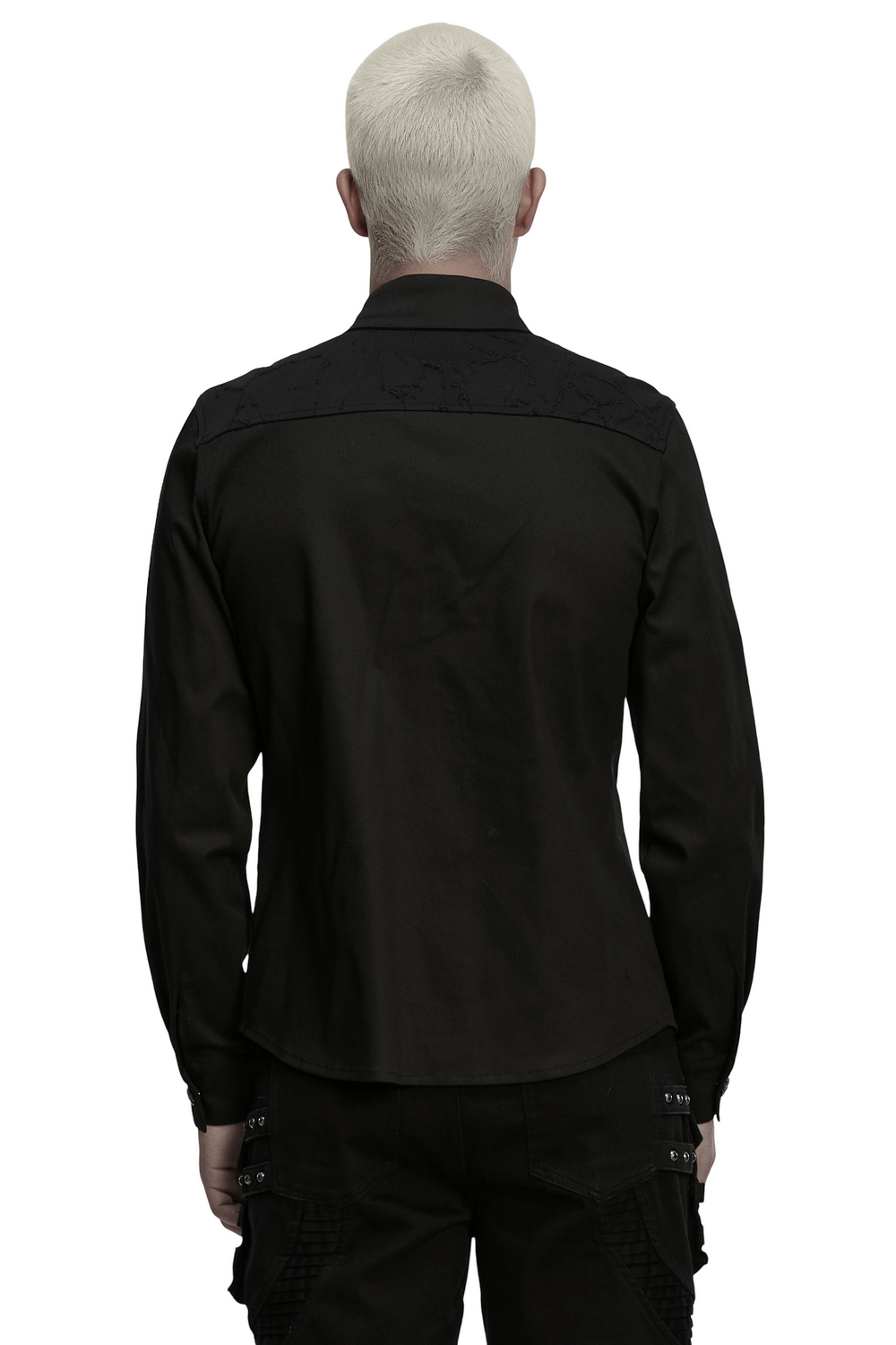 Black Gothic Military Shirt with Studded Shoulder Detail