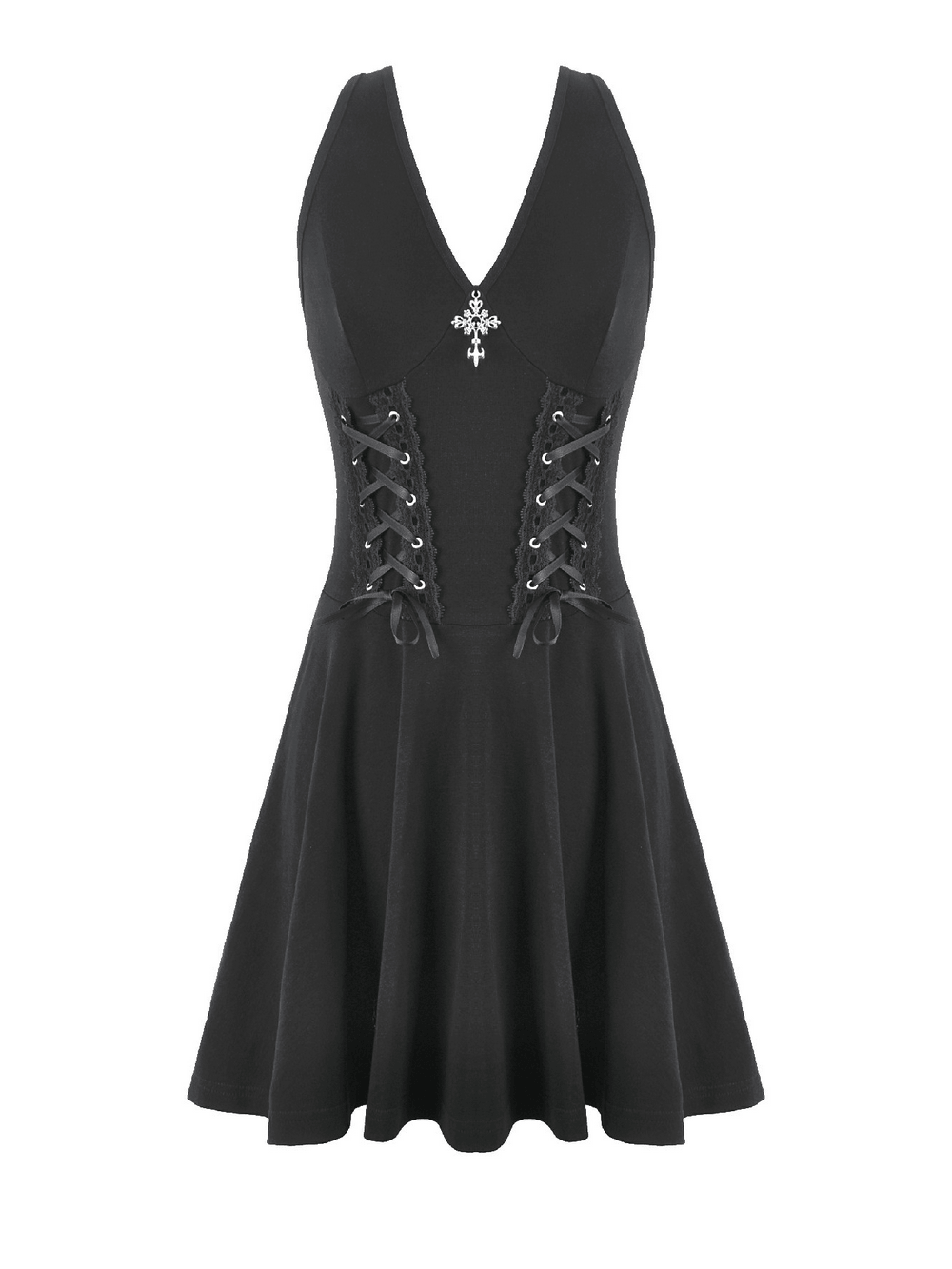 Black Gothic Mini Dress with Side Corset Lacing