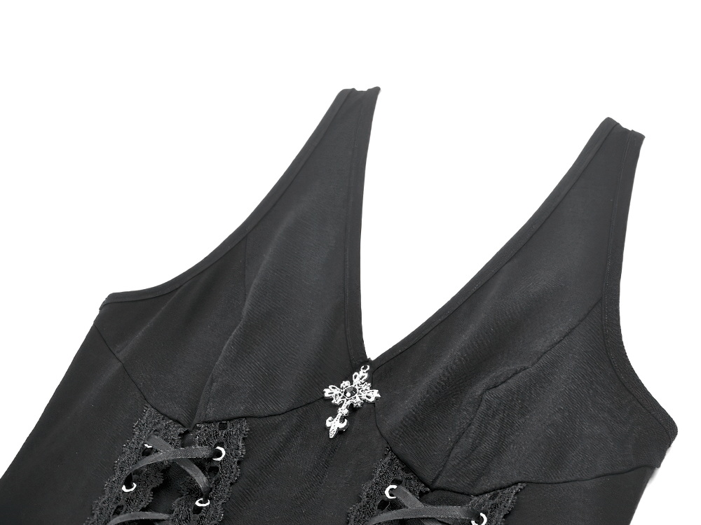 Black Gothic Mini Dress with Side Corset Lacing