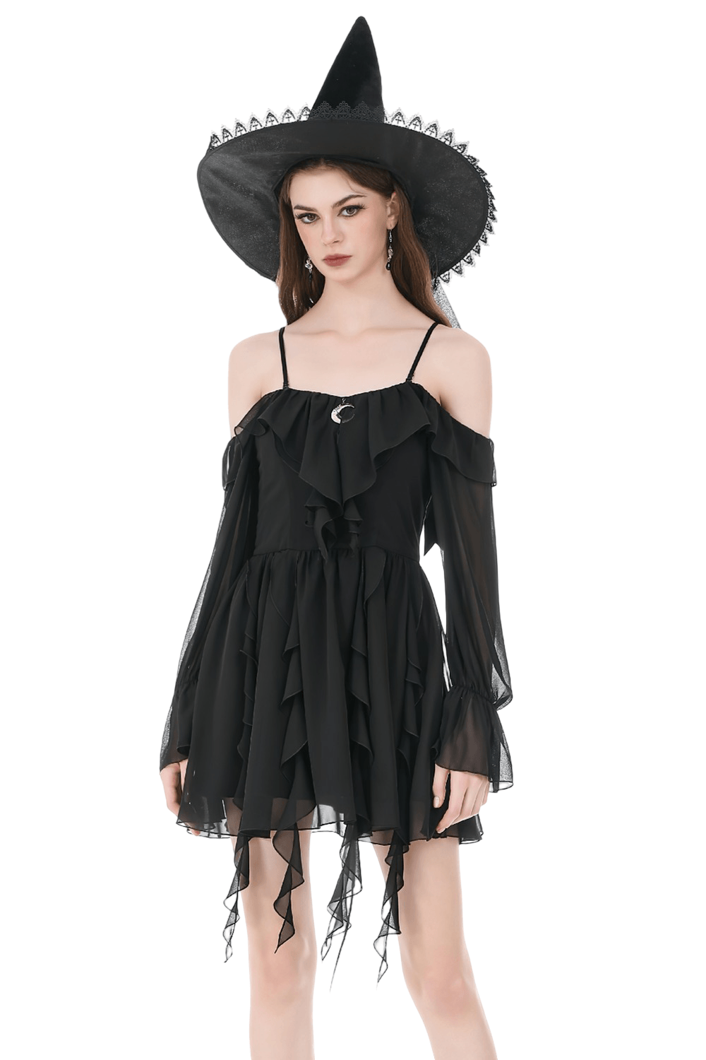 Black Gothic Off-Shoulder Dress with Ruffle Layers