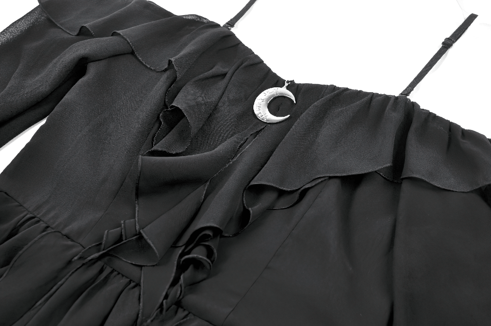 Black Gothic Off-Shoulder Dress with Ruffle Layers