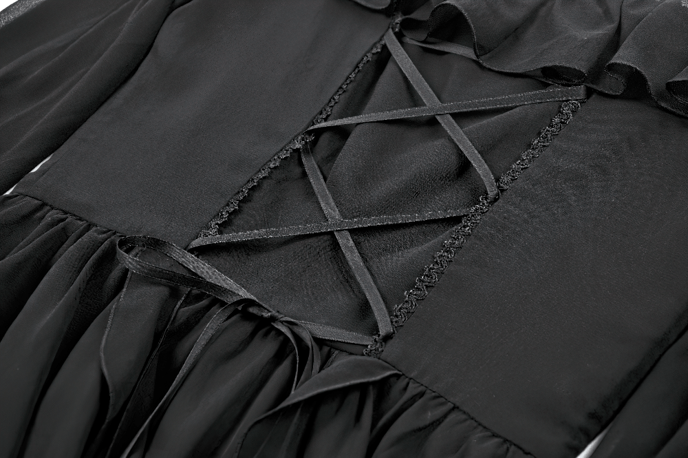 Black Gothic Off-Shoulder Dress with Ruffle Layers