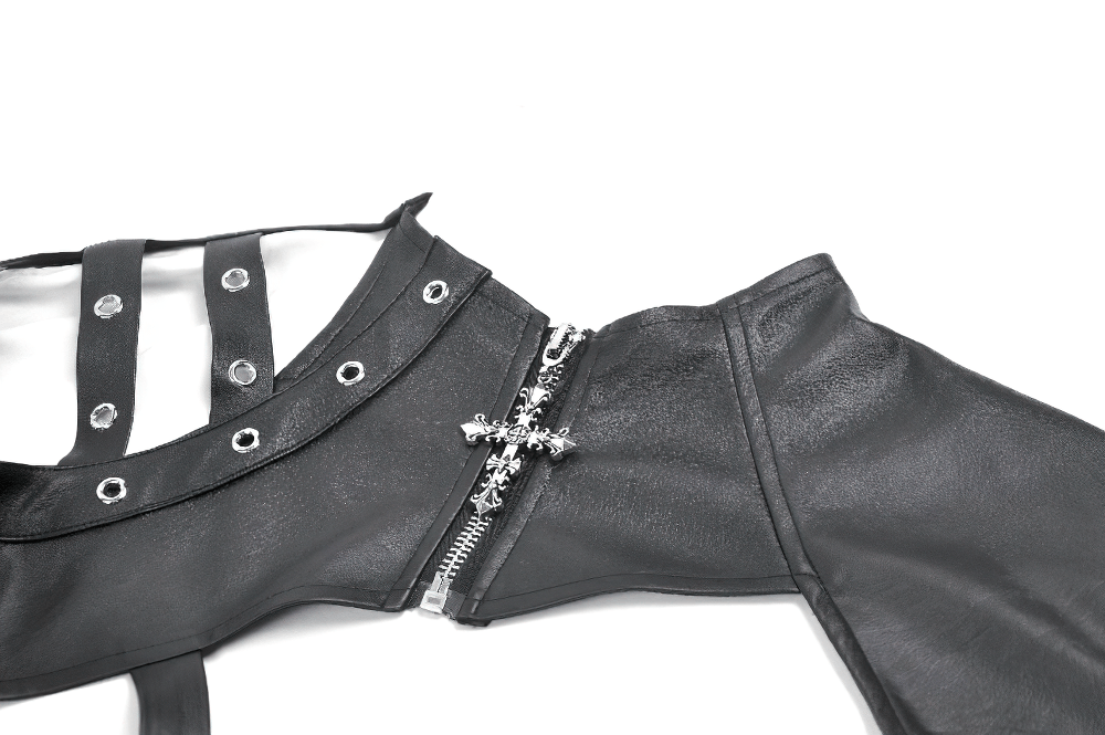 Black Gothic One-Sleeve Bolero with Cross Zip