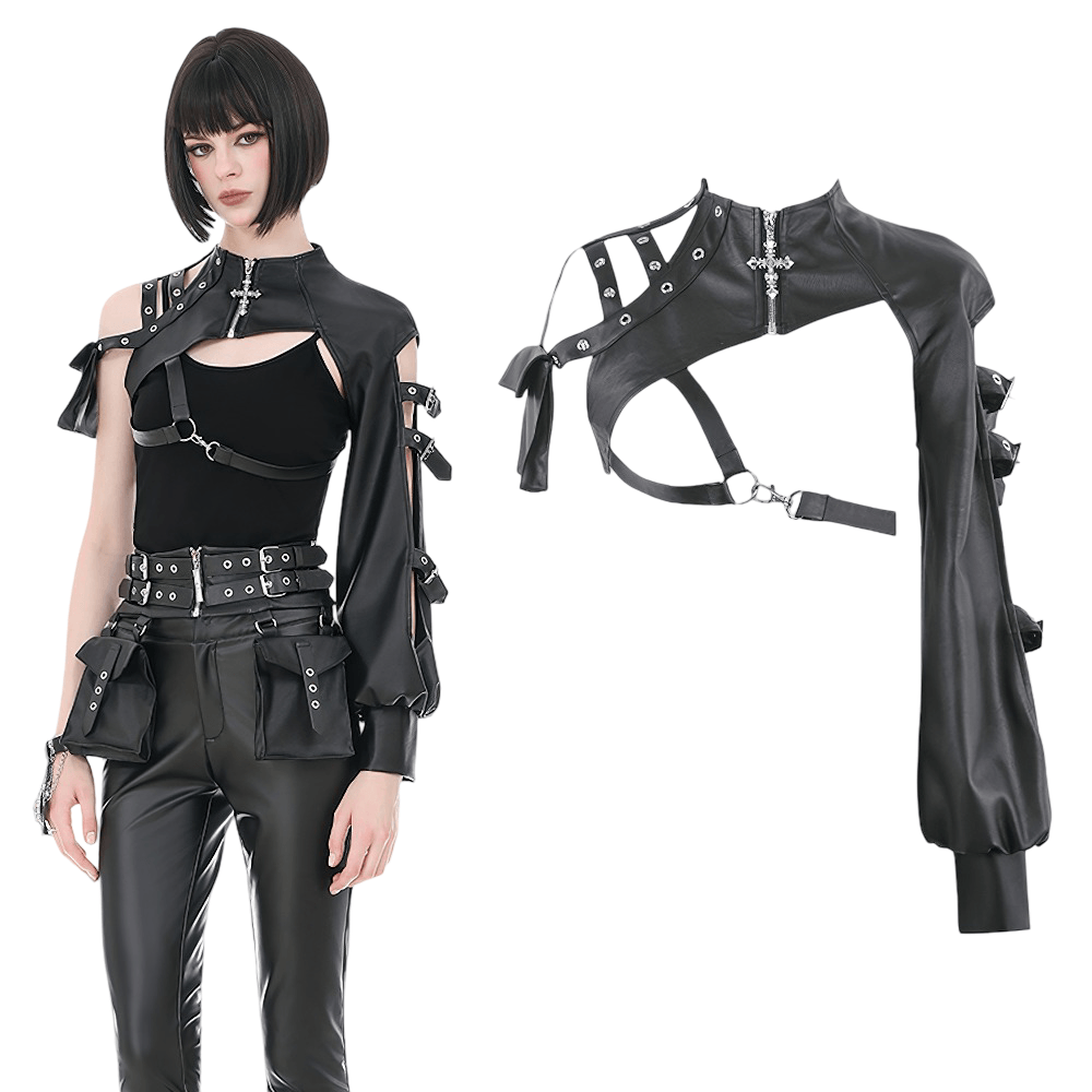 Black Gothic One-Sleeve Bolero with Cross Zip