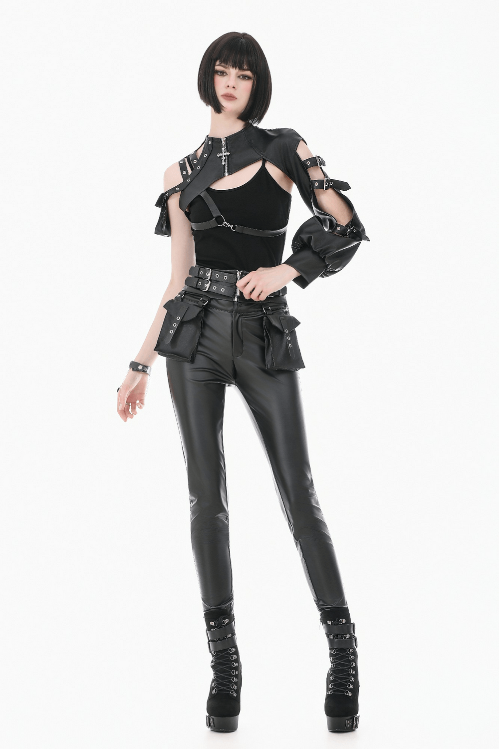 Black Gothic One-Sleeve Bolero with Cross Zip