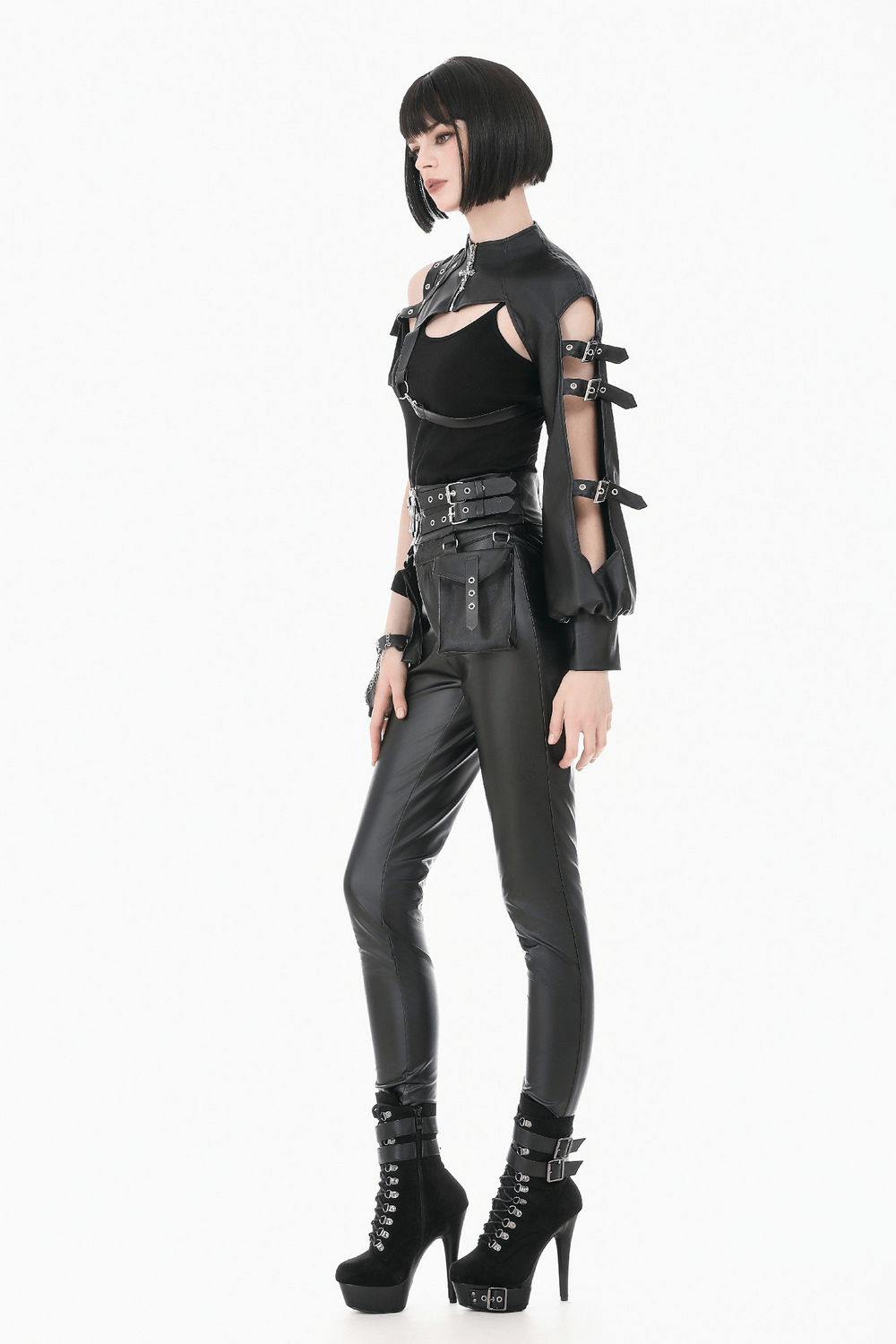 Black Gothic One-Sleeve Bolero with Cross Zip