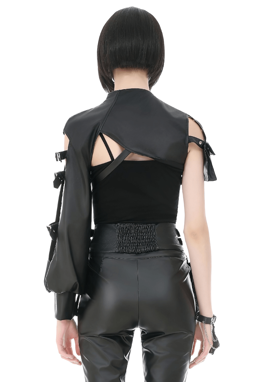 Black Gothic One-Sleeve Bolero with Cross Zip