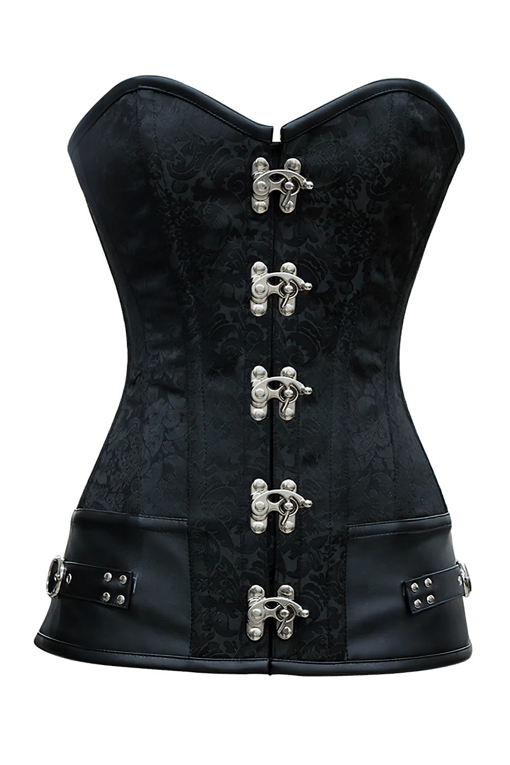 Black Gothic Overbust Corset with Ornate Clasps and Trim