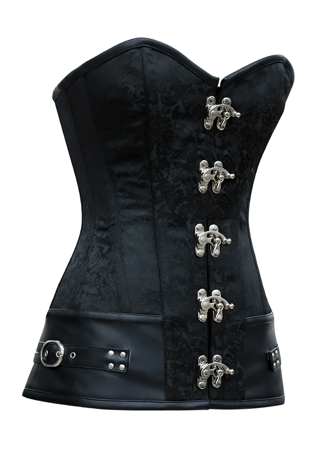 Black Gothic Overbust Corset with Ornate Clasps and Trim