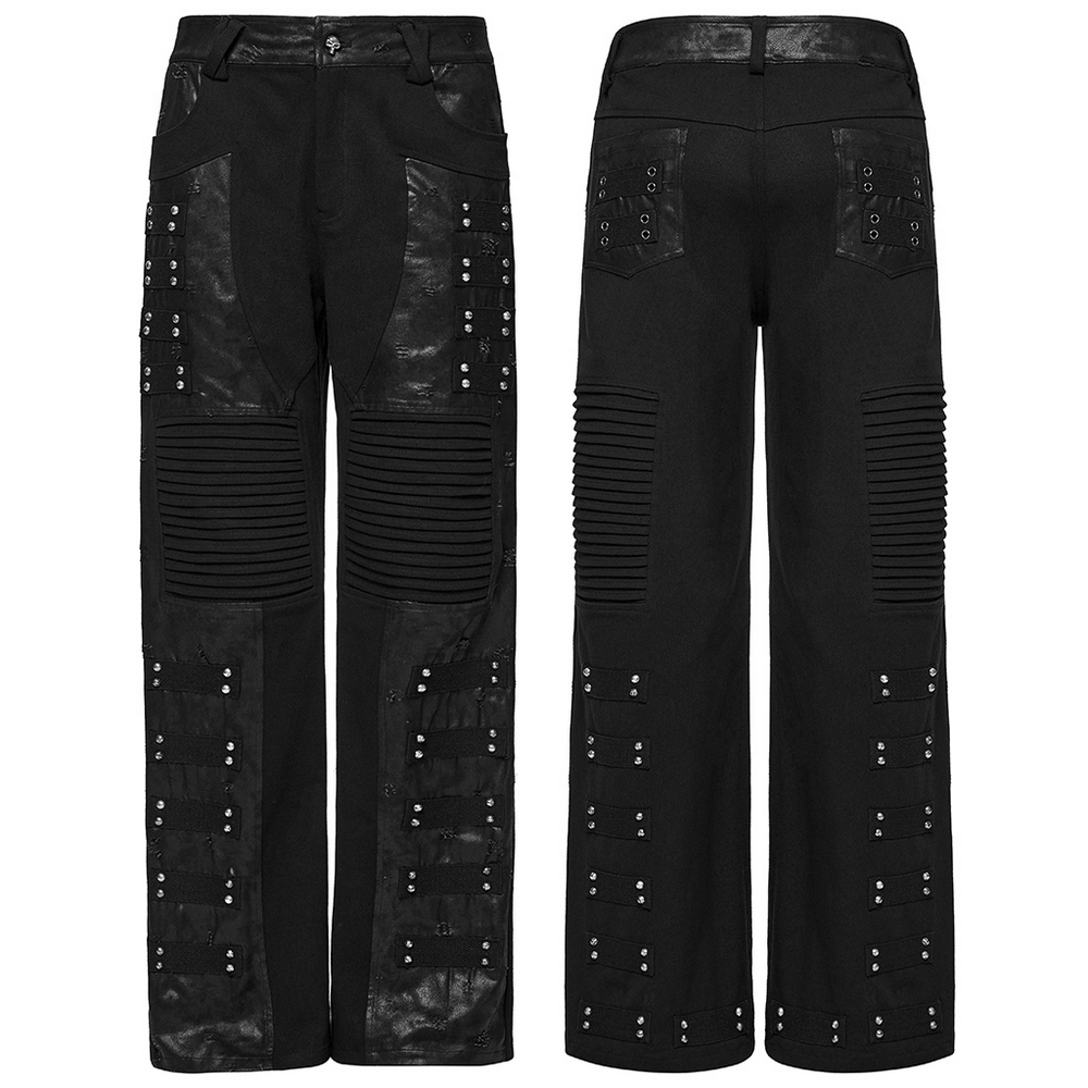 Black Gothic Pants with Pleated Panels and Rivets