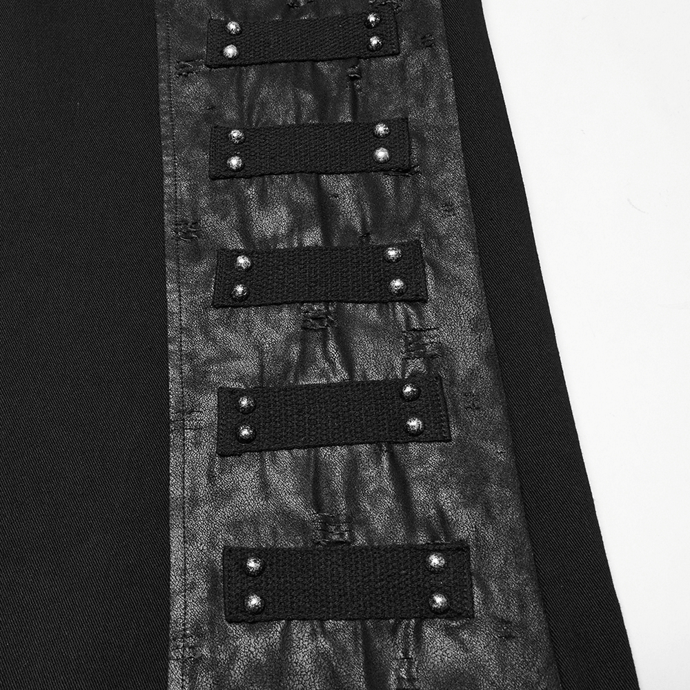 Black Gothic Pants with Pleated Panels and Rivets