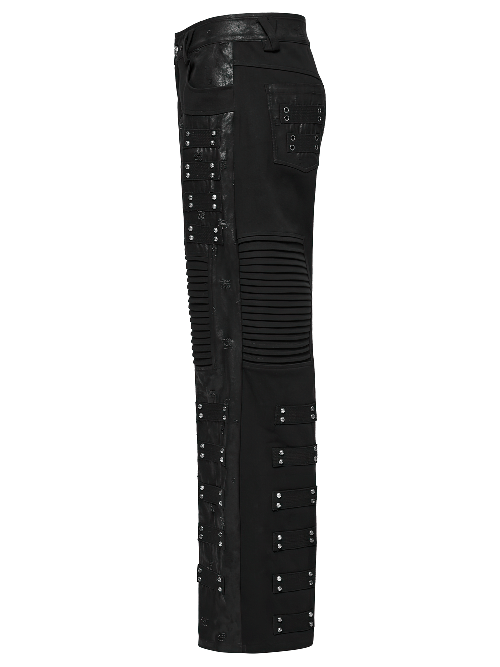 Black Gothic Pants with Pleated Panels and Rivets