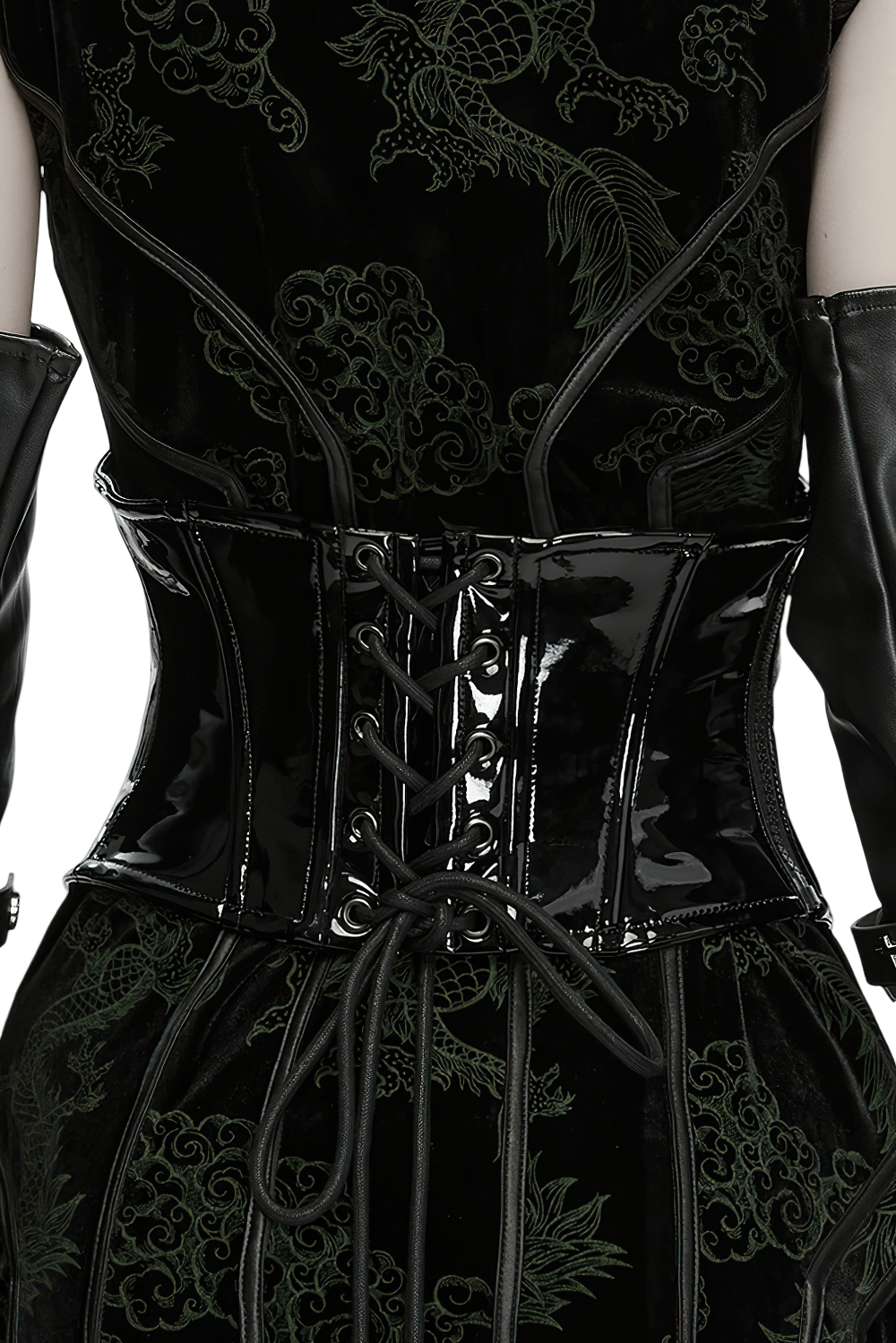 Black Gothic Patent Corset Belt with Skull Buckles