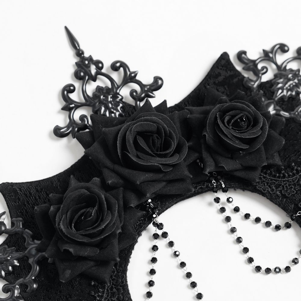 Black Gothic Rose Crown Headpiece With Lace Wings