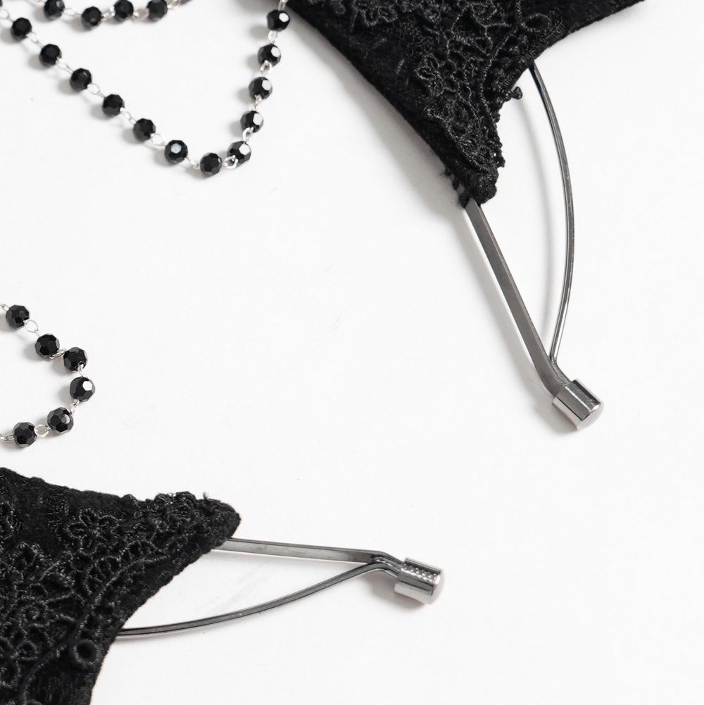 Black Gothic Rose Crown Headpiece With Lace Wings