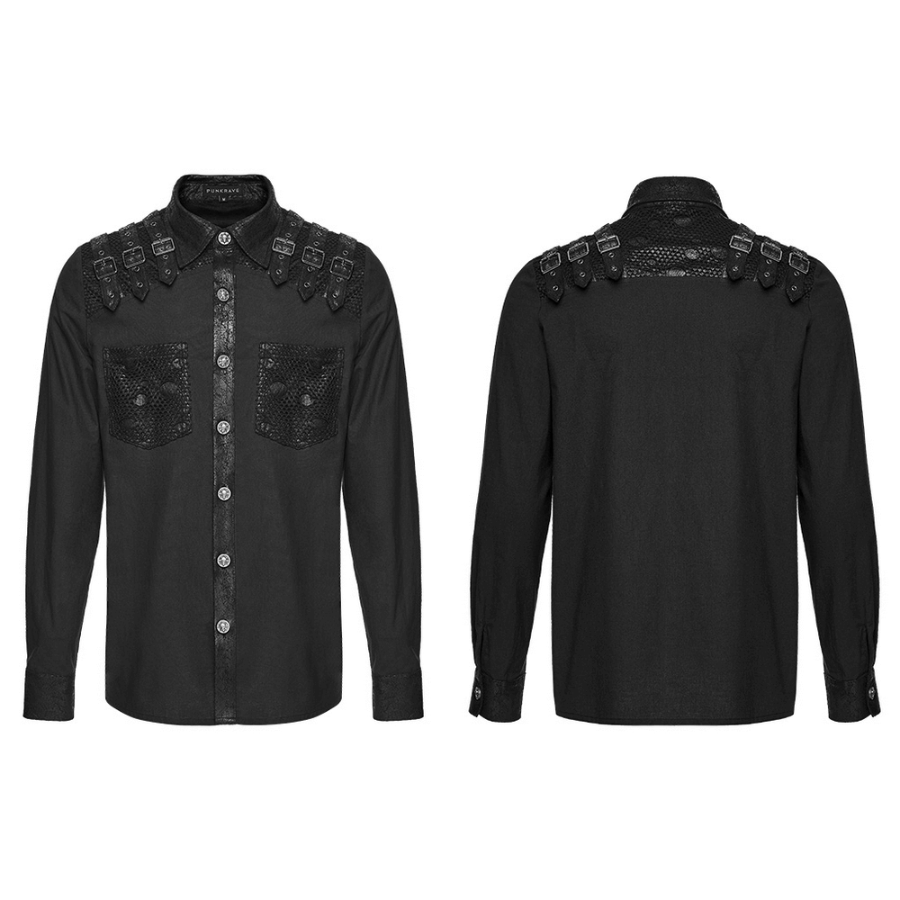 Black Gothic Shirt with Buckle Shoulder and Mesh Detail