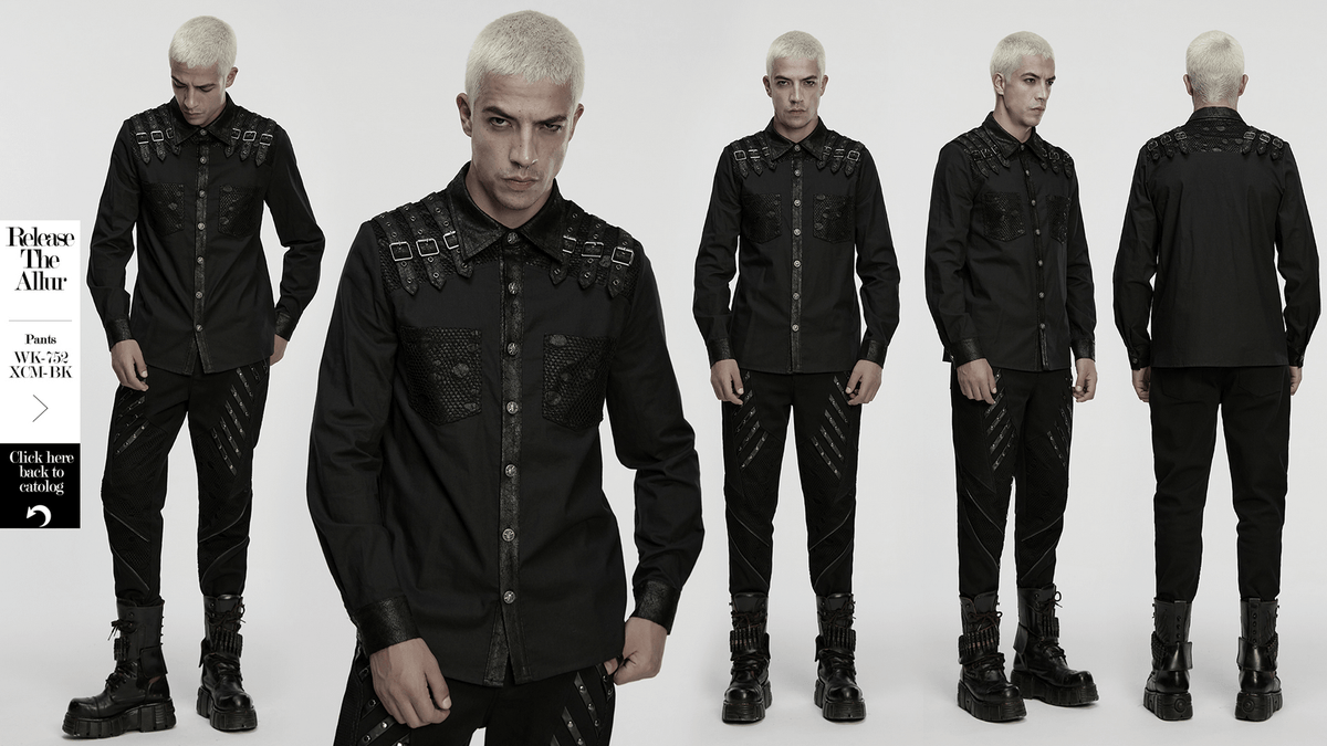 Black Gothic Shirt with Buckle Shoulder and Mesh Detail