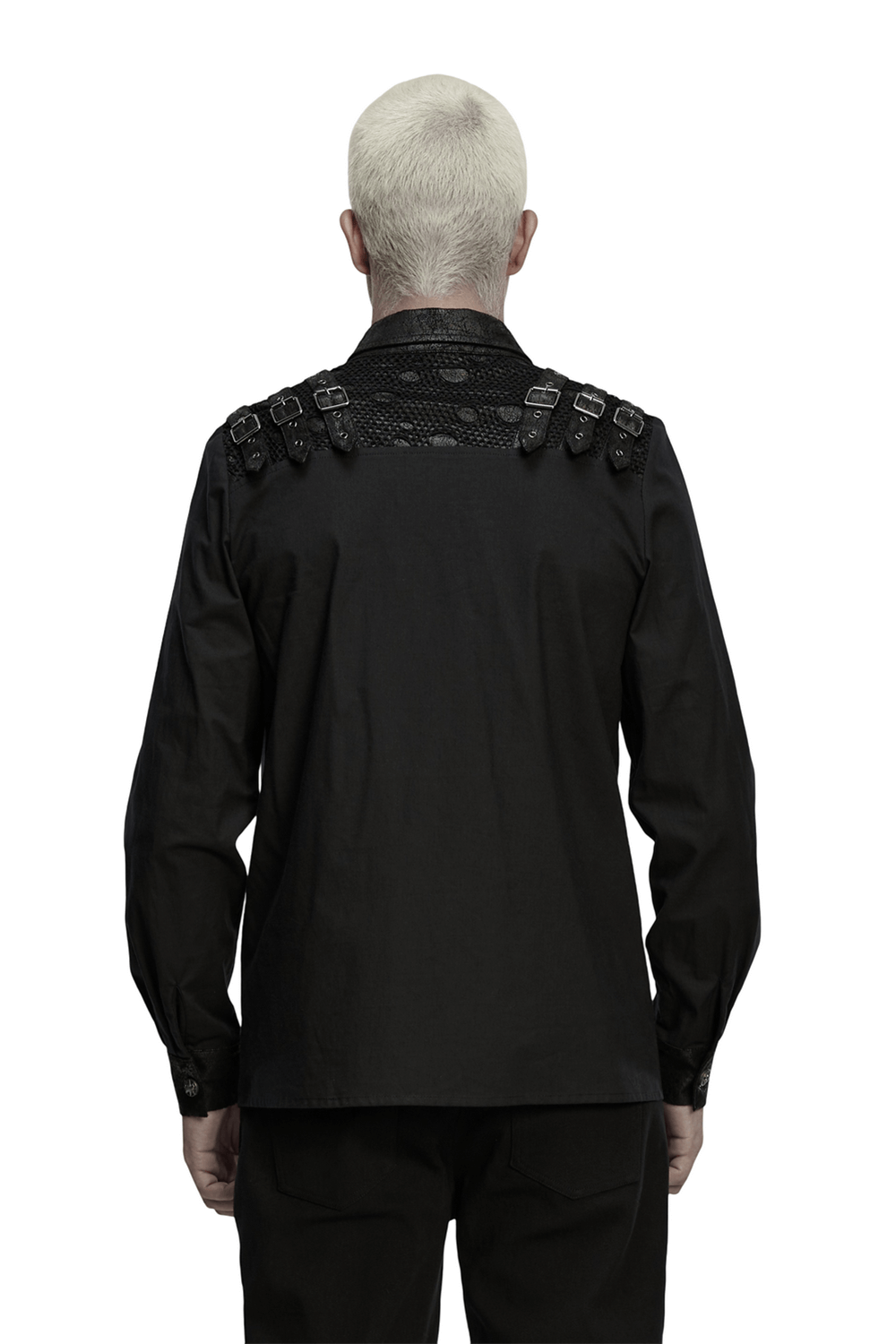 Black Gothic Shirt with Buckle Shoulder and Mesh Detail