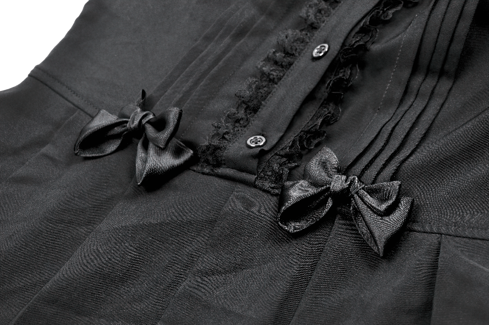 Black Gothic Sleeveless Dress with Lace Trim and Bows