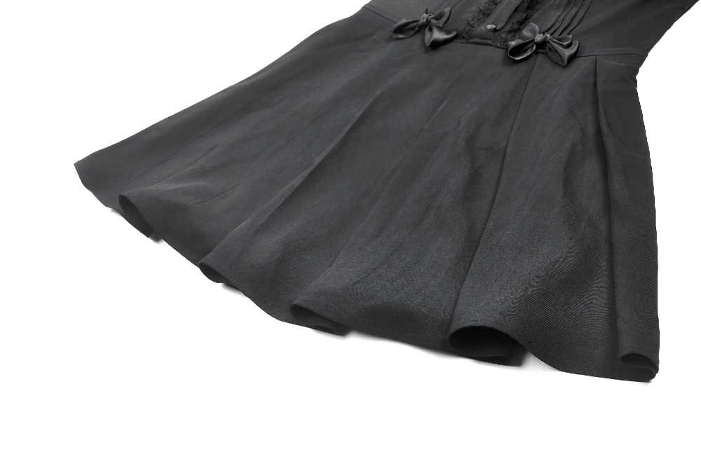 Black Gothic Sleeveless Dress with Lace Trim and Bows