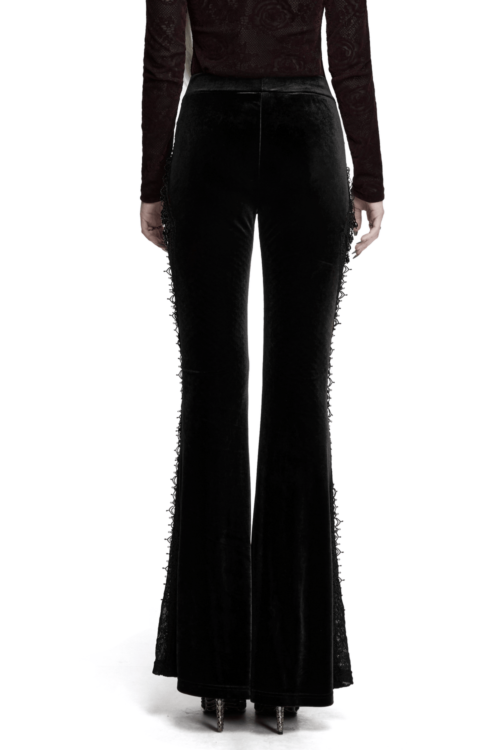 Black Gothic Velvet Flared Pants with Lace Panels