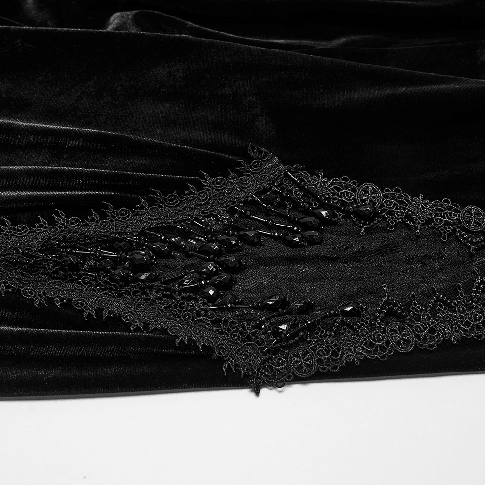 Black Gothic Velvet Flared Pants with Lace Panels
