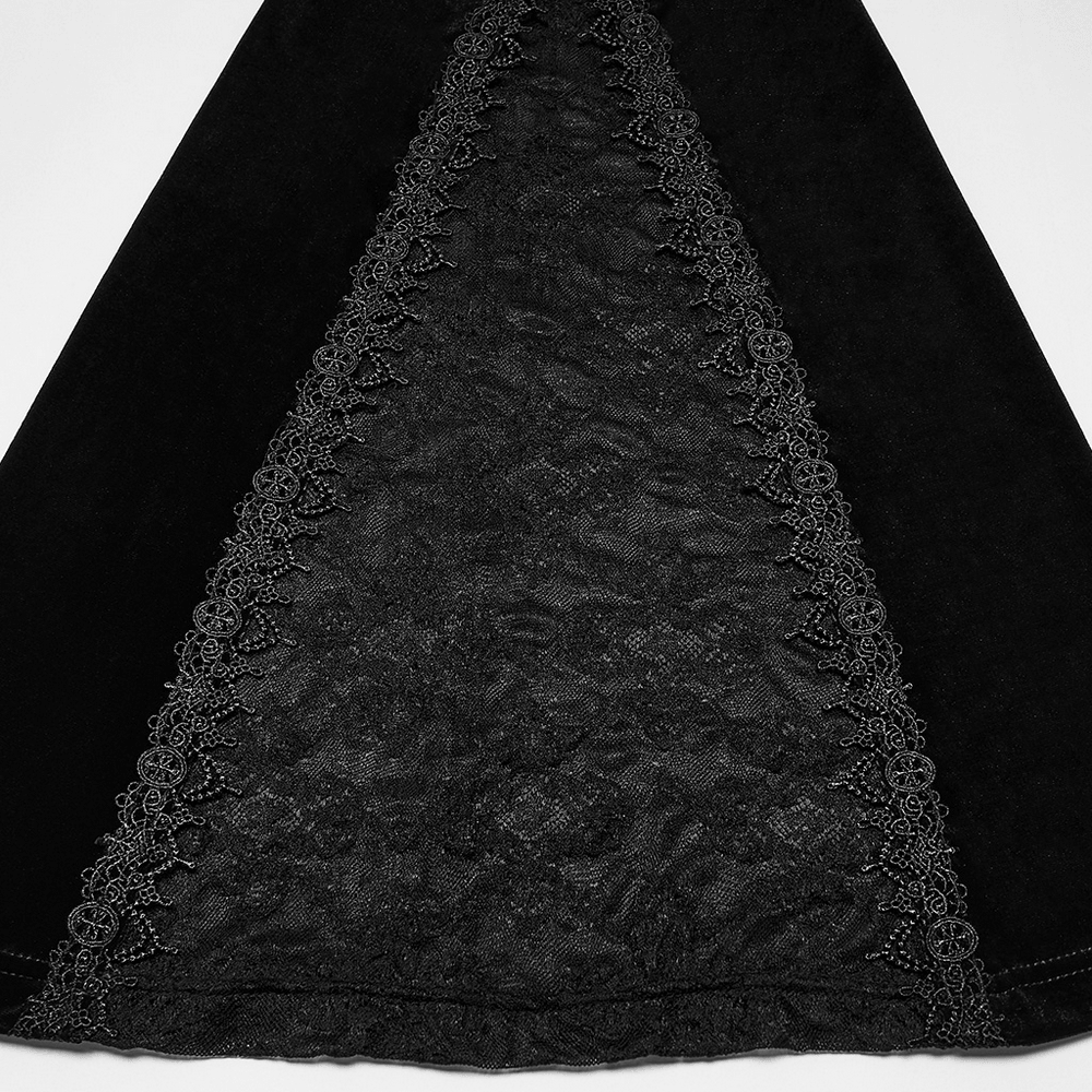Black Gothic Velvet Flared Pants with Lace Panels