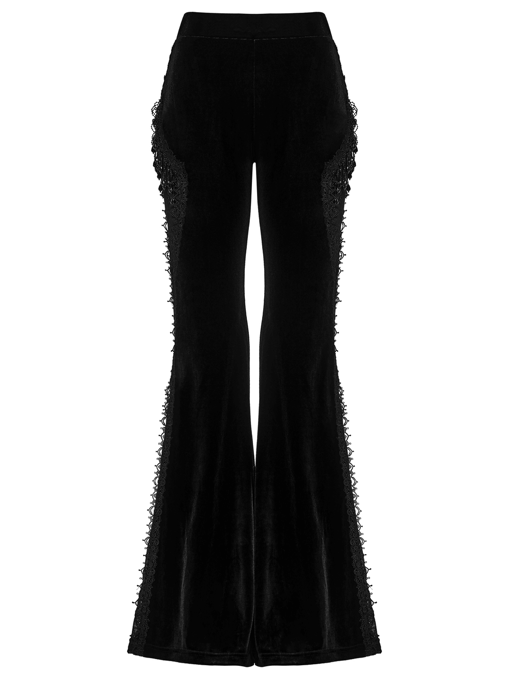 Black Gothic Velvet Flared Pants with Lace Panels