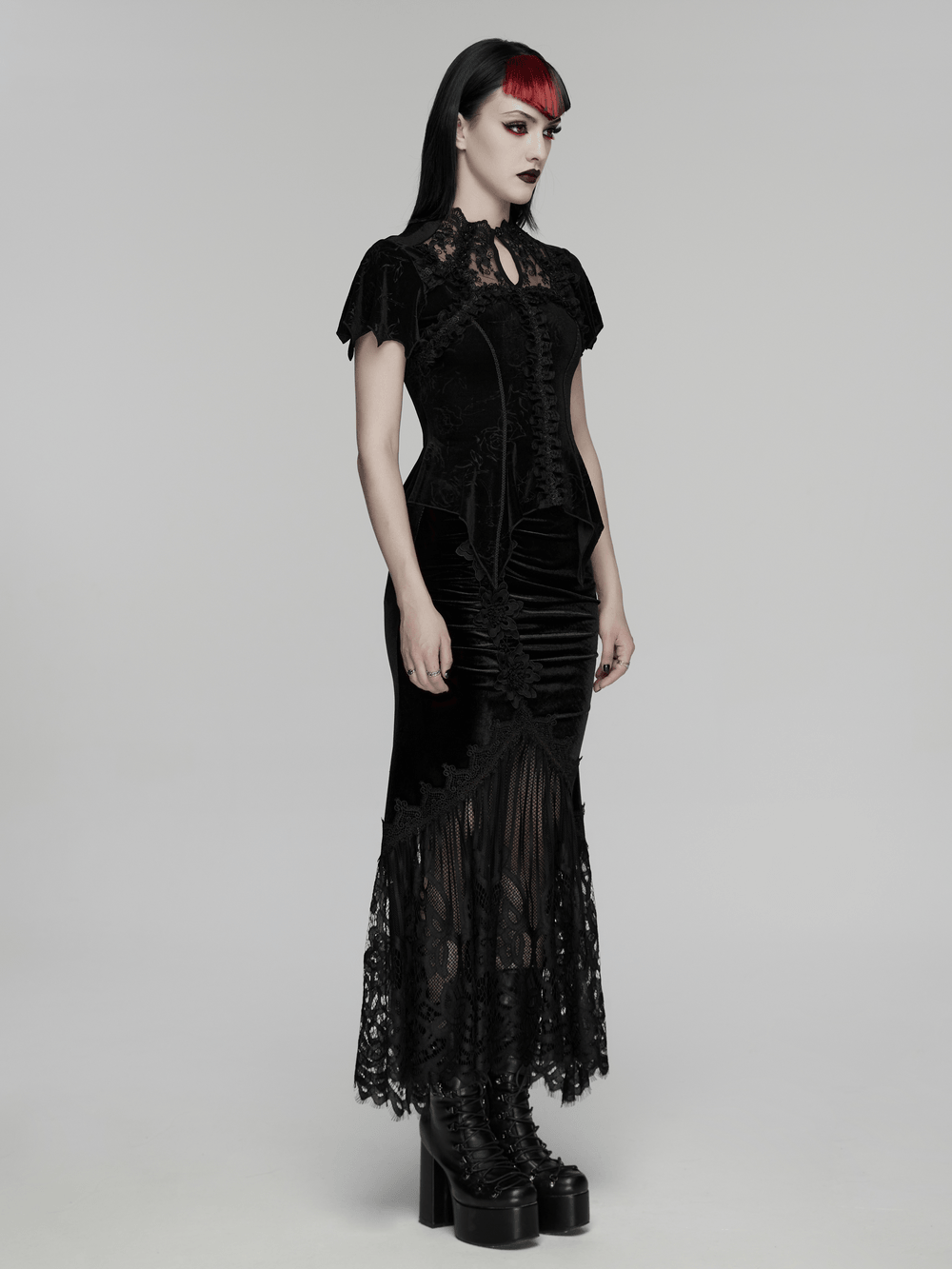 Black Gothic Velvet Lace Blouse with Corset Back