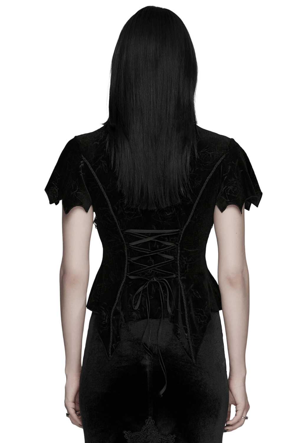 Black Gothic Velvet Lace Blouse with Corset Back